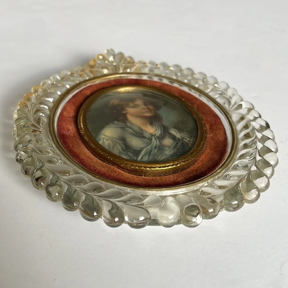 Scrolled Frame Innocence Jean Batiste Greuze Vintage‎ Raised Relief Heavy Glass